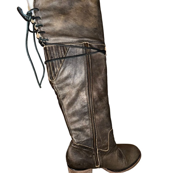 FREEBIRD by Steven Carolina Boots Brown Leather Over The Knee Distressed tall 8 - Picture 2 of 9
